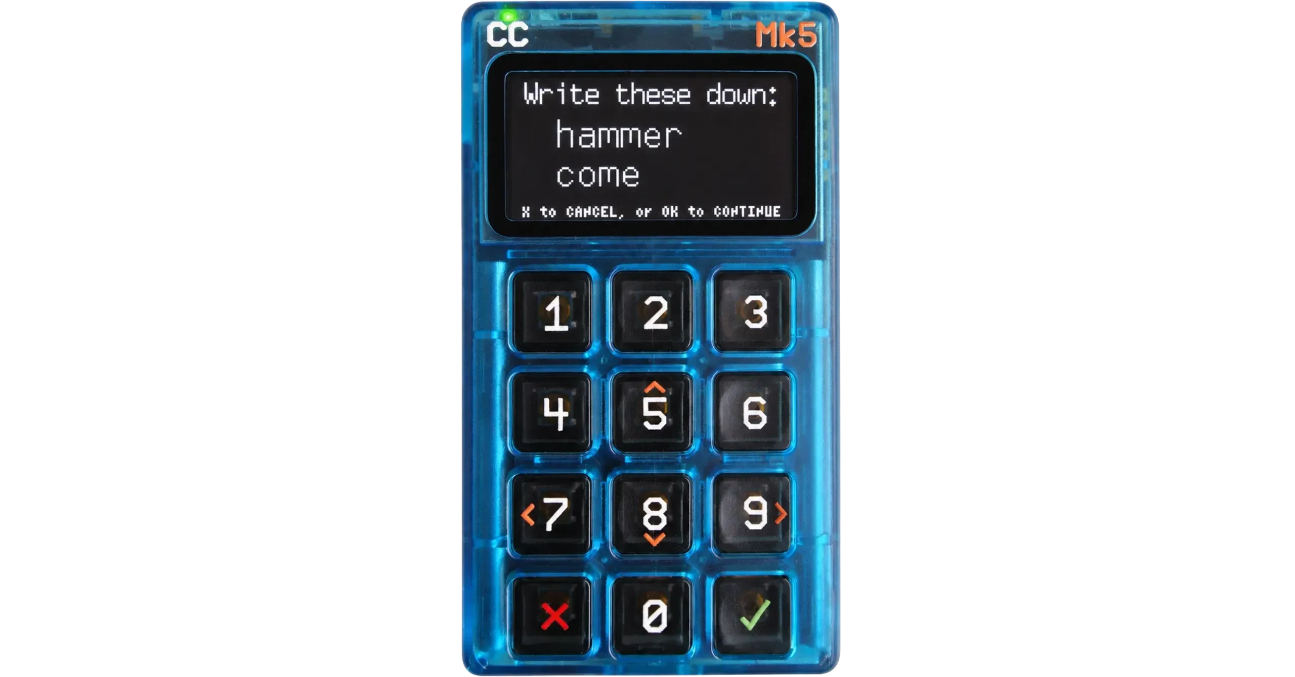 Coldcard anti-phishing words screen for the Policy Unlock PIN