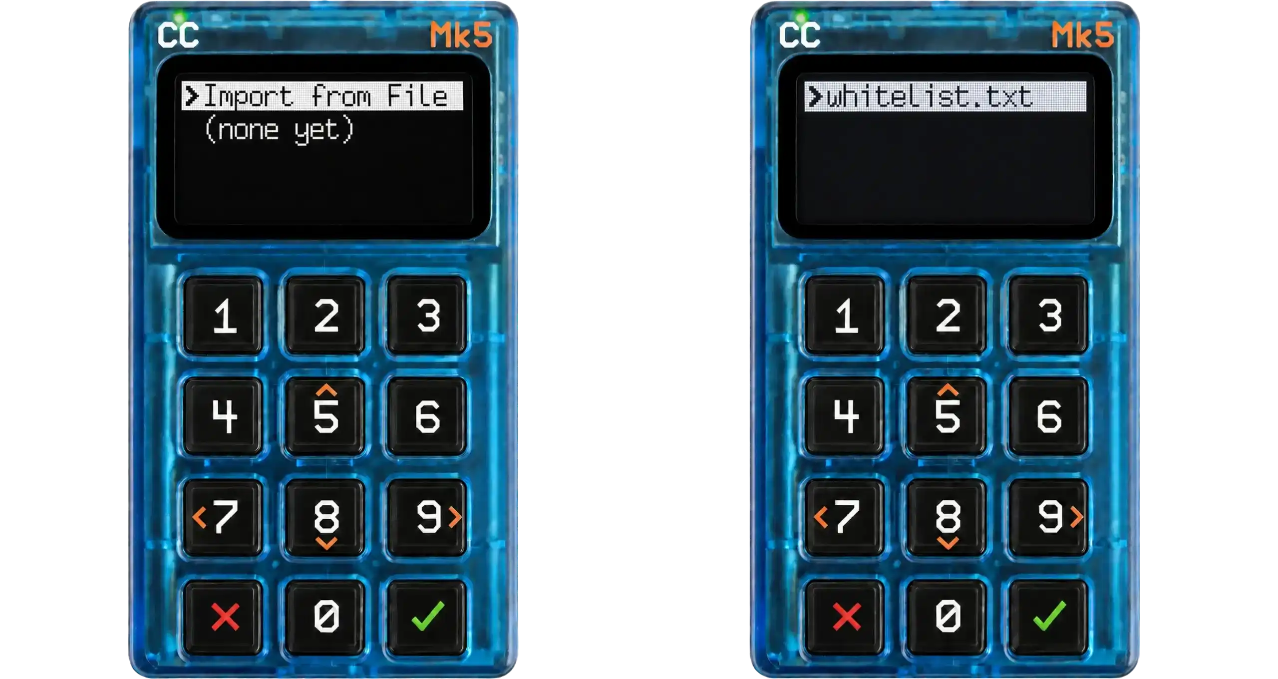 Coldcard Import from File menu for the whitelist