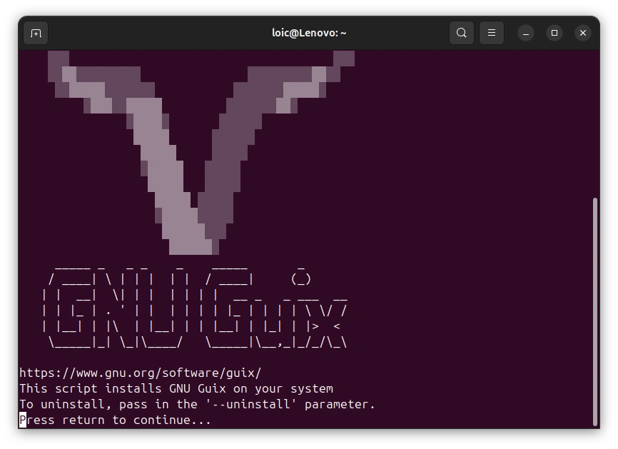 Guix installation script running in a Linux terminal