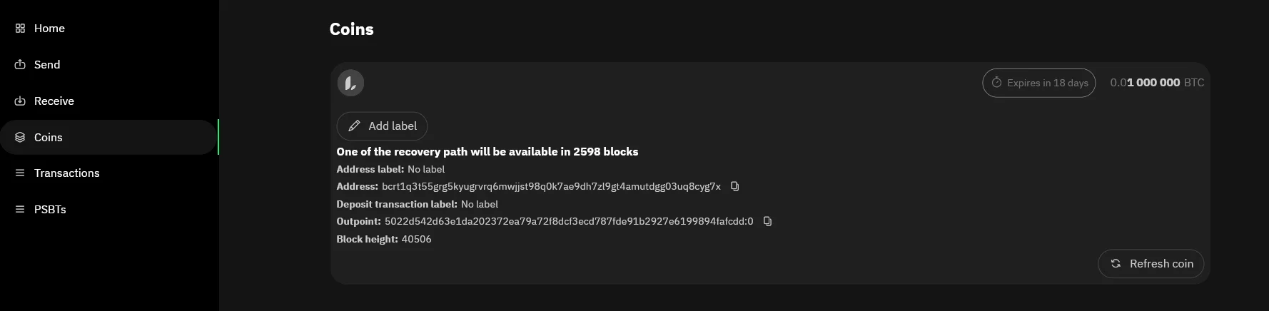 Coins page - less than ten percent remaining