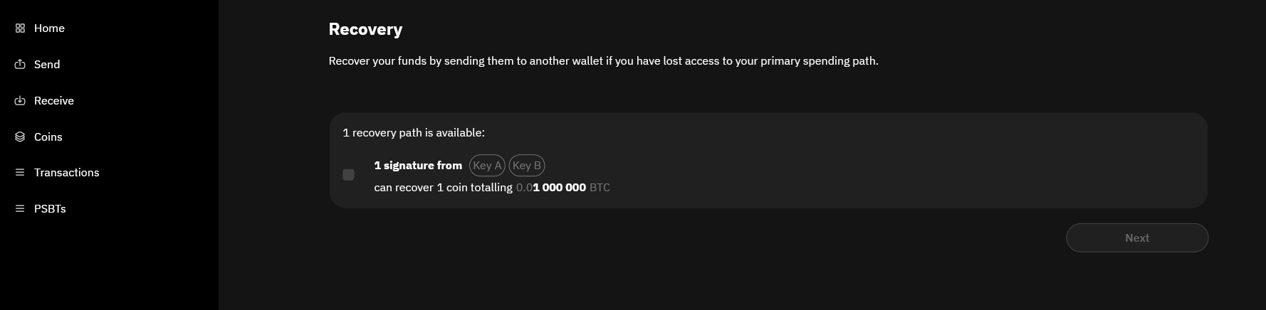 Recovery page - first path available